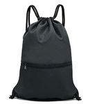 Holyluck Men & Women Sport Gym Sack Drawstring Backpack Bag - Black
