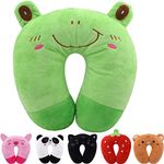 Fiacvrs Kids Travel Pillow Cute Animal Neck Pillow Support U Shaped Pillow, Comfortable in Any Sitting Position in Airplane,Car,Train for Kids (Frog)