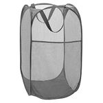 Deluxe Strong Mesh Pop up Laundry Hamper Basket with Side Pocket for Laundry Room, Bathroom, Kids Room, College Dorm or Travel Grey