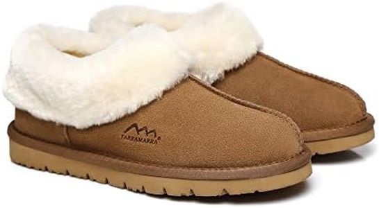 TARRAMARRA Premium Soft Sheepskin Wool Women Slipper Winter Homey Cozy Moccasins Shoes Chestnut AU Ladies 9 / AU Men 7 / EU 40