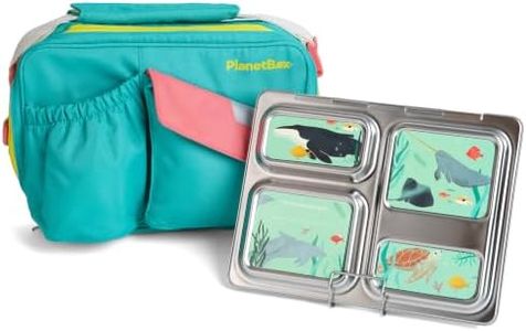 PlanetBox Rover Stainless Steel Bento Box Style Lunch Box Kit for Kids with 5 Compartments   –Includes Insulated Lunch Bag, Leakproof Food Containers and Under the Sea Magnets