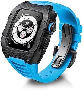 RYUEUYA Luxury Carbon Fiber Case Rubber Strap for Apple Watch Band 44/45mm, Modification Kit Mod for Series 9/8/7/6/5/SE Iwatch,B-BNR