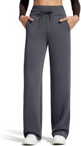 G4Free Wide Leg Casual Pants for Women Drawstring High Waist Elastic Waisted Yoga Work Lounge Pants with Pockets(Dark Grey,L,Regular)