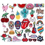 Iron on Patches 32 Pcs Stickers Cute DIY Clothes Patches Embroidery Applique for Sewing or Iron-on for T-Shirt Jean Clothes Bag Jacket, Backpack and Shoe
