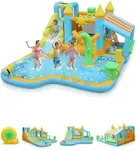 Ktaxon 10 in 1 Inflatable Water Slide with Flower Sprinkler, Big Outdoor Bounce House w/ 450W Blower, Long Slide & Splash Pool, Backyard Water Slide Bouncy Castle for Kids 3-8