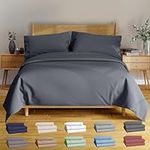 BAMPURE 100% Organic Bamboo Sheets King Set - 4PC Breathable Cooling Deep Pocket King Size Bed Sheets - Ensemble Draps Lit King Bambou - Luxury Bedding Set Fitted Sheet & Pillowcases (Charcoal)