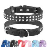 BINGPET Studded Dog Collar Leather Pet Collars,Adjustable Dog Real Split PU Leather Studded Pet Dog Collar,Studded Dog Collar Leather Pet Collars for Small Medium Large Pet - Black M