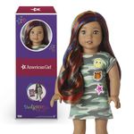 American Girl Truly Me 18-Inch Doll 120 with Hazel Eyes, Wavy Dark-Brown Hair with Bright Rainbow Highlights, Tan Skin with Neutral Undertones, Camo T-Shirt Dress