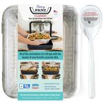 Fancy Panz Classic, Food Serving Tray, Made in The USA Foil Pan Carrier, Stackable Aluminum Pan Holders with Clear Lid, Travel Casserole Carrier with 1 Disposable Foil Pan & Serving Spoon, Marble