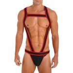 iiniim Men's One Piece Jockstrap Leotard Gay Underwear Backless Jumpsuits Wrestling Singlet Bodysuit 3# Red XL