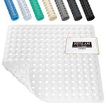 HITSLAM Non Slip Shower Mat Anti Mould, 53 x 53cm Square Shower Mat for Inside Shower，Machine Washable Non Slip Bath Mat With Suction Cups and Drain Holes, Soft on Feet, White