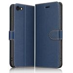 ELESNOW Case Compatible with iPhone SE 2022 / iPhone SE 2020 / iPhone 7 / iPhone 8, High-grade Leather Flip Wallet Phone Case Cover for Apple iPhone SE 2022 / iPhone SE 2020/7 / 8 (Deep Blue)