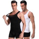 Wearslim Men Compression Shirt For Workout Vest Abs Abdomen Slim Body Shaper Undershirt Slimming Shirt to Hide Gynecomastia Stretchable Tummy Tucker Vest - Pack of 2 - (Black & White) - XXL