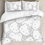 RODES Hello Cat Kitty 3 Piece Full Bed Set - Includes Comforter & Pillowcases - Bedding Features Anime Cats - Super Soft Fade Resistant Microfiber