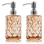 2 Pack 12 Oz Glass Soap Dispenser with Stainless Steel Pump, Refillable Liquid Hand Soap Dispenser for Bathroom, Vanity Countertop, Kitchen Sink, Laundry Room, Home Decor Accessories (Orange)