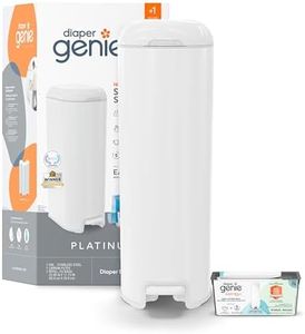 Diaper Genie Platinum Pail (Lilly White) is Made of Durable Stainless Steel and Includes 1 Easy Roll Refill with 18 Bags That can Last up to 5 Months.