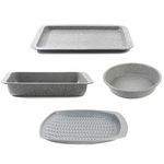 Salter COMBO-4723 Marblestone 4-Piece Bakeware Set – Non-Stick Baking Tray and Roasting Pan, Oven Sheet, Roaster, Perforated Chip Tray, Round Cake Tin, Durable Carbon Steel Bakeware, PFOA-Free