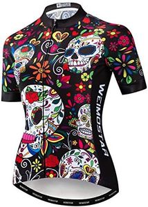 JPOJPO Womens Cycling Jersey Short Sleeve, Ladies Mountain Bike Shirts Bicycle Clothes Outfit Top for Cyclist Biking Cycle Riding Dirt Road BMX MTB Outdoor Running Workout Sports, Skull Medium