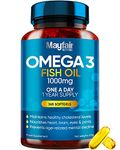 Omega 3 1000mg Capsules - 365 Fish Oil Tablets with EPA & DHA - One a Day - Supports Heart, Vision, & Brain Health - 1 Year Supply - Made in UK