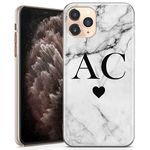 TULLUN Personalised Phone Case for iPhone 6 plus / 6s plus - Clear Hard Plastic Custom Cover Grey Black Marble Individual Style Initials Name Text - Black Heart