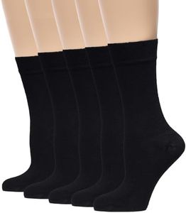 Dlunsy Women's Cotton Calf Socks Lightweight Soft Black Casual Crew Socks Cotton Women's Socks 5 Pairs,Size 9-11