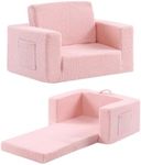 Givjoy Toddler Chair Sherpa Kids Couch, 2-in-1 Toddler Soft Kids Sofa Toddler Lounger Chair for Bedroom, Convertible Toddler Couch for Girls and Boys, Reading Chair for Kids, Pink