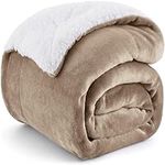 UYEESE Sherpa Fleece Throw Blanket Beige - Double/Twin Size 60" x 80"(152cm x 203cm) Warm Reversible Blanket for Bed and Couch