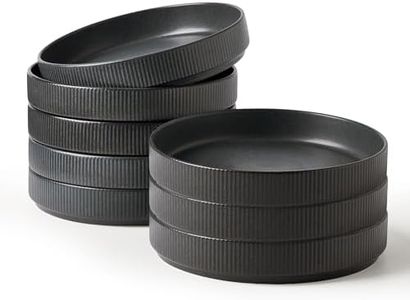 famiware Star 8.25" Pasta Bowls, Large Dinner Bowls Set of 8, Salad Bowl Plates, Double Reactive Glaze, Shallow Bowls for Eating, Matte Dark Charcoal (Full Glaze)
