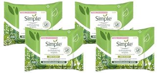 Simple biodegradable Exfoliating Face Wipes cleansing wipes to smooth skin and unclog pores for sensitive skin 20 wipes (Pack of 4)