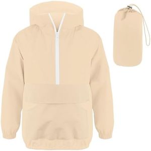 MODAFANS Girls Boys Rain Jacket Lightweight Waterproof Packable Hooded Half zip RainCoats Windbreaker for Outdoor 12-13T,Khaki