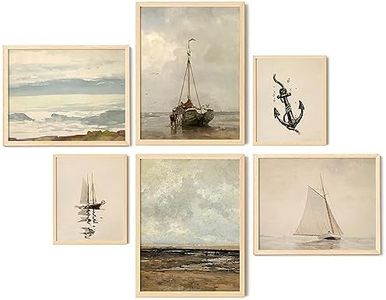 EXCOOL CLUB Vintage Coastal Art Wall Decor - Antique Beach Wall Art Poster, Rustic Ocean Prints, Sailboat Pictures Gallery Painting French Country Nautical Landscape for Bedroom (UNFRAMED)