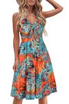 VOTEPRETTY Women's 2024 Summer Fashion Floral Sundress V Neck Tie Front Spaghetti Strap Beach Dresses with Pockets(Floral41,S)