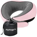 FlyHugz™ Neck Travel Pillow | Memory Foam Neck Pillow for Comfort on Airplane | Compact and Ergonomic Design for Travel, Car Rides, and Home Use | Ideal for Adults and Kids (Pink)