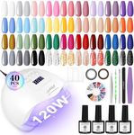 SPTHTHHPY 36+4 Gel Nail Polish Set with 120w Lamp Starter Kit - With No Wipe Glossy & Matte Top Coat and Base Coat - DIY Manicure Tool Gift for Beginners at Home