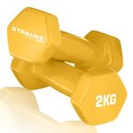 Strauss Premium Vinyl Dumbbells Weight for Men & Women | 2 Kg (Each) | 4 Kg (Pair) | Ideal for Home Workout, Yoga, Pilates, Gym Exercises | Non-Slip, Easy to Hold, Scratch Resistant (Yellow)