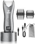 Electric Body Hair Trimmer for Men with Extra Skin-Safe Ceramic Blade, Pubic Groin Ball Trimmer Men w/LED Light& Charging Dock, Body Groomer Shaver Waterproof & USB Rechargeable