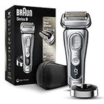 Braun Electric Razor for Men, Waterproof Foil Shaver, Series 9 9330s, Wet & Dry Shave, With Pop-Up Beard Trimmer for Grooming, Leather Travel Case & Charging Stand, Silver