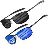 AEVOGUE Polarized Sunglasses For Men Rectangle Metal Frame Retro Sun Glasses AE0395 (Black+Black Frame Mirror Blue Lens, 59)