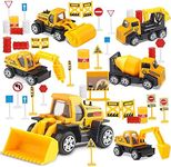 Toy Life Small Construction Toy Trucks - 28 Piece Sandbox Toy Set with 6X Die Cast Metal Construction Vehicles - Toy Bulldozer, Metal Dump Truck, Diecast Backhoe, Cement Mixer Toy Truck, Excavator Toy