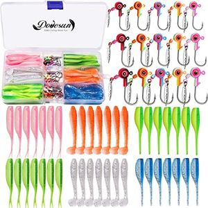 Dovesun 95pcs Crappie Lures with Underspin Jig Heads Kit- Soft Plastic Lures Minnow-Paddle Tail Swimbaits 80pcs Jig Heads 1/16oz 1/8oz 15pcs for Sunfish Smallmouth Bass