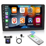 [2G+32G] 10.1 inch Android Double Din Car Stereo with Wireless Apple CarPlay and Android Auto, Touch Screen Android Radio with 1080P/EQ/WiFi/SWC/Bluetooth +AHD Backup Camera+MIC