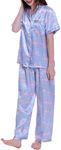 Lavenderi Women's Short Sleeves Classical Silky Satin Pajama Set (X-Large, Flamingos)