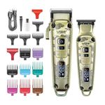 VGR V-643 Ultra Premium Metal Housing Hair Clipper Trimmer Set Powder Metallurgic Blade Digital Display 5500-7000 RPM 4 Speed motor auto testing button 12 Guide Comb Clipper T-cutter 0 Gapped Trimmer