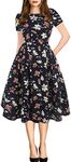 oxiuly Women's Vintage Patchwork Pockets Puffy Swing Casual Party Dress OX165 (M, NB Orang F)