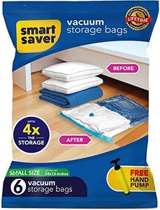 6 Small Smart Saver Vacuum Bags for Travel, Space Saver Bags Compression Storage Bags for Clothes, Bedding, Pillows, Comforters, Blankets Storage Vacuum Sealer Bags for Clothes Storage, Vaccine Sealed Compression Airtight Reusable Packing Ziplock Bag with Travelling Hand Pump - Size-(40x60cm)
