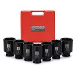 Mayouko 7PCS 1/2 Inch Drive Deep SAE Impact Socket Set, 1-3/8" - 1-3/4", Spindle Axle Nut Sockets, SAE, Deep, 6-Point, CR-MO