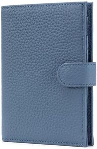 LnxLtw Leather Passport Holder for Travel Women – RFID Blocking Travel Passport Wallet with 1 Passport Slot & 3 Card Slots, Coin Pocket, & SIM Slot – Slim Genuine Leather Travel Organizer Denim Blue