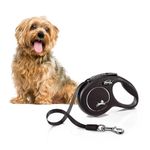 Flexi Retractable Dog Leash, New Classic Heavy Duty Tape Pet Leash for Walking Jogging Training, Anti-Slip Grip Handle, 3 m/10 ft, Hold Up to 12 kg, Black, XS