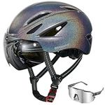 Odoland Bike Helmet, Adult Bicycle Helmet with Detachable Magnetic Goggles, Cycling Sunglasses, Mountain Road Cycling Certified Lightweight Helmet Adjustable for Men Women Flash Silver