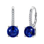 EVER FAITH 925 Sterling Silver Round Cut CZ Prong Setting Gorgeous Prom Leverback Dangle Earrings Blue Silver-Tone